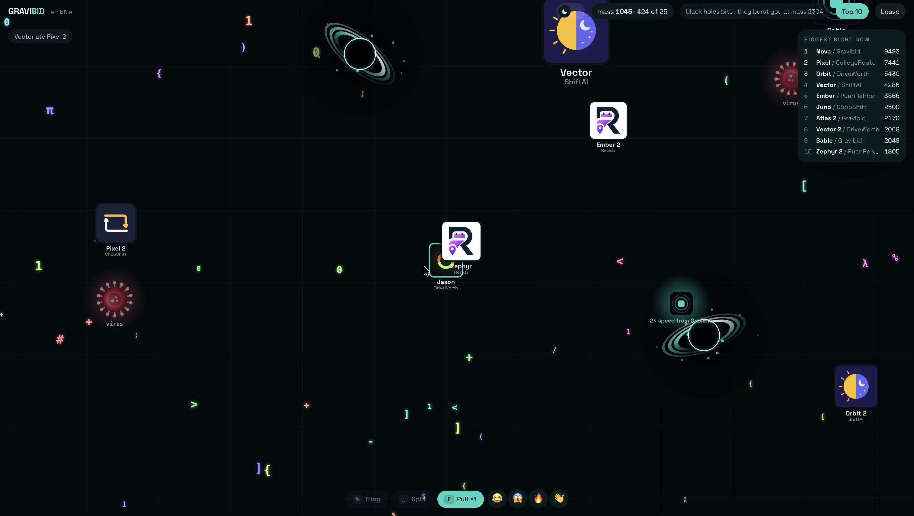 The Arena on a desktop: logos, black holes, viruses and crumbs on a live field